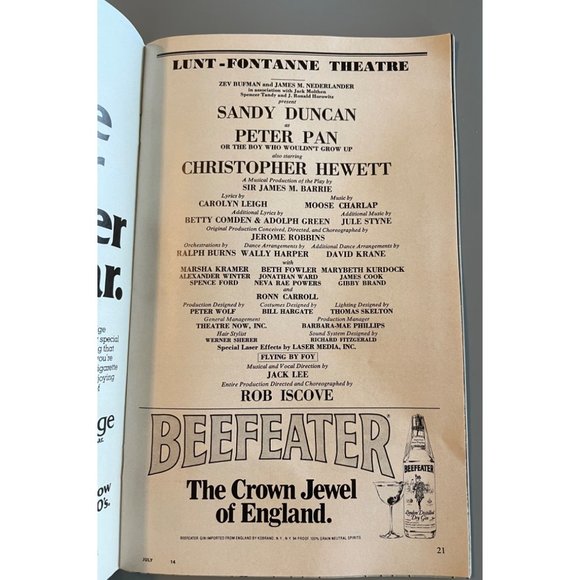 JULY 1980 PLAYBILL PETER PAN WITH SANDY DUNCAN AT THE LUNT-FONTANNE THEATRE - Picture 5 of 7